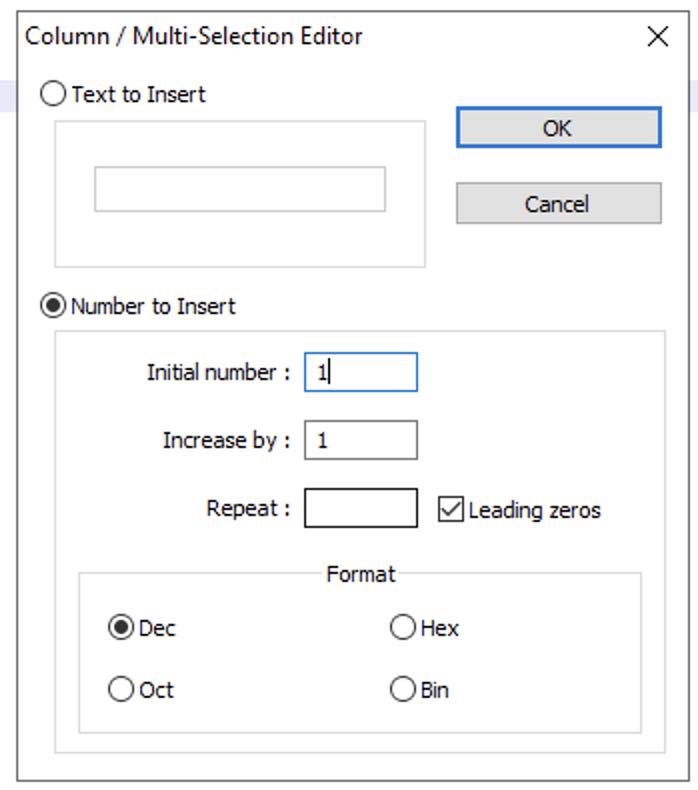 Add Line Number before each line in Notepad++ using Column Editor